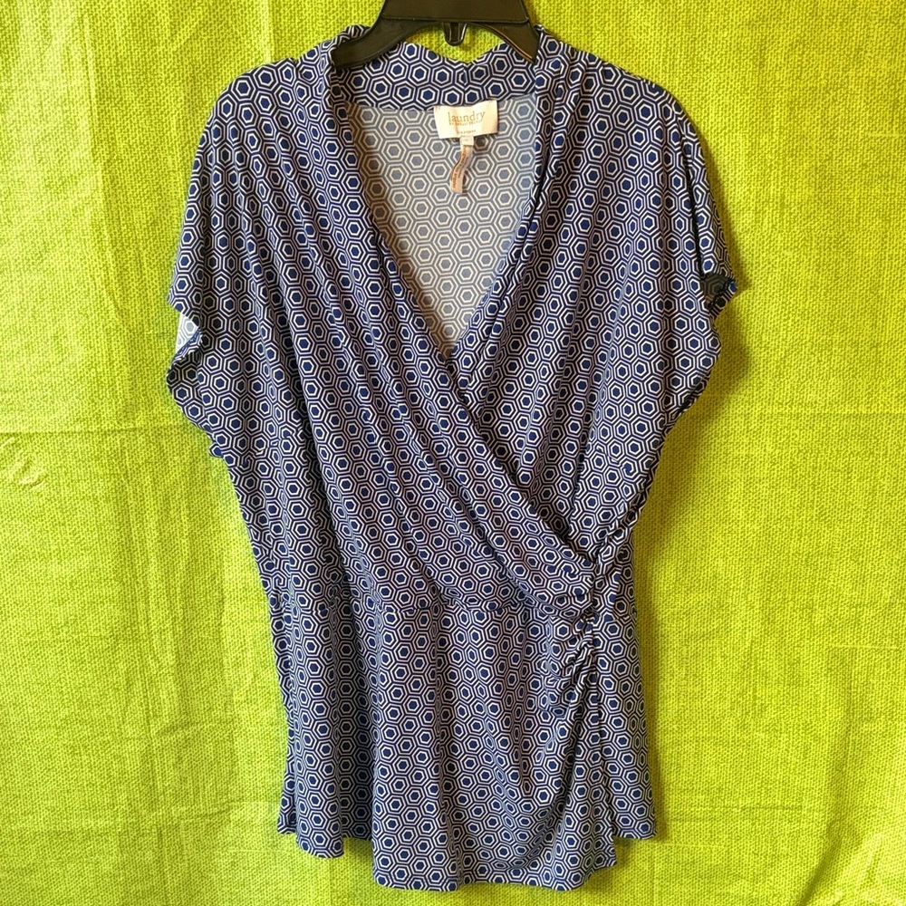 Laundry By Shelli Segal Circle Patterned Blue Blouse